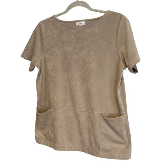 JJill Tan Faux Suede Soft Neutral Cottagecore Peasant Pocket Top Size Small - Picture 15 of 15